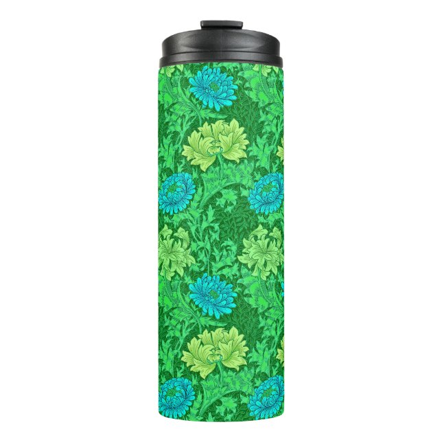 William Morris Chrysanthemums, Lime Green & Aqua Thermosbecher (Vorderseite)