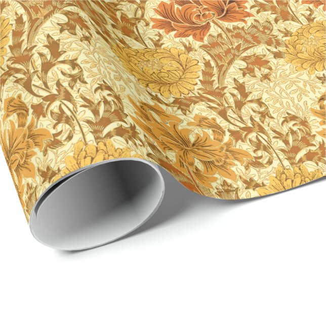 William Morris Chrysanthemums, Mustard Gold Geschenkpapier (Rolleneckpunkt)