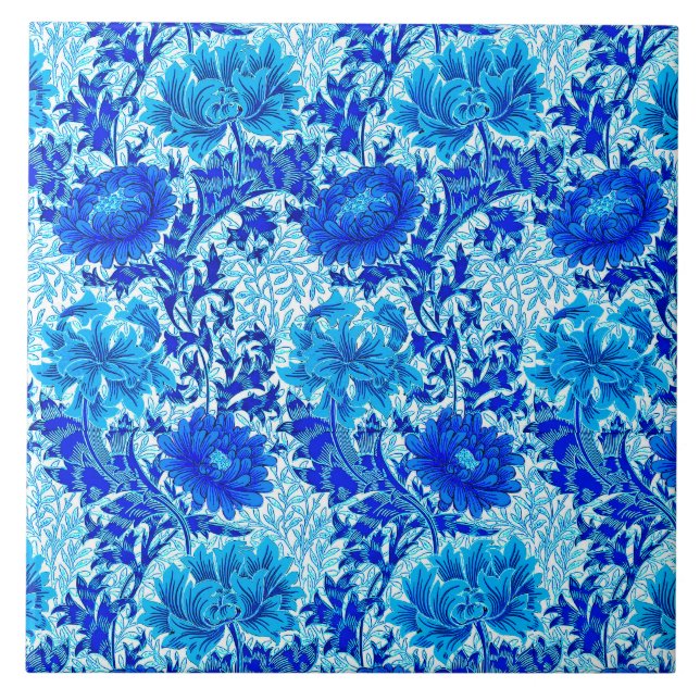 William Morris Chrysanthemums Shades of Denim Blue Fliese (Vorderseite)