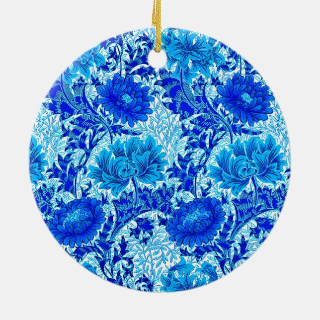 William Morris Chrysanthemums Shades of Denim Blue Keramik Ornament (Hinten)
