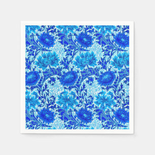 William Morris Chrysanthemums Shades of Denim Blue Serviette