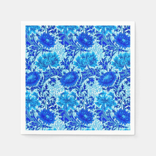 William Morris Chrysanthemums Shades of Denim Blue Serviette (Vorderseite)