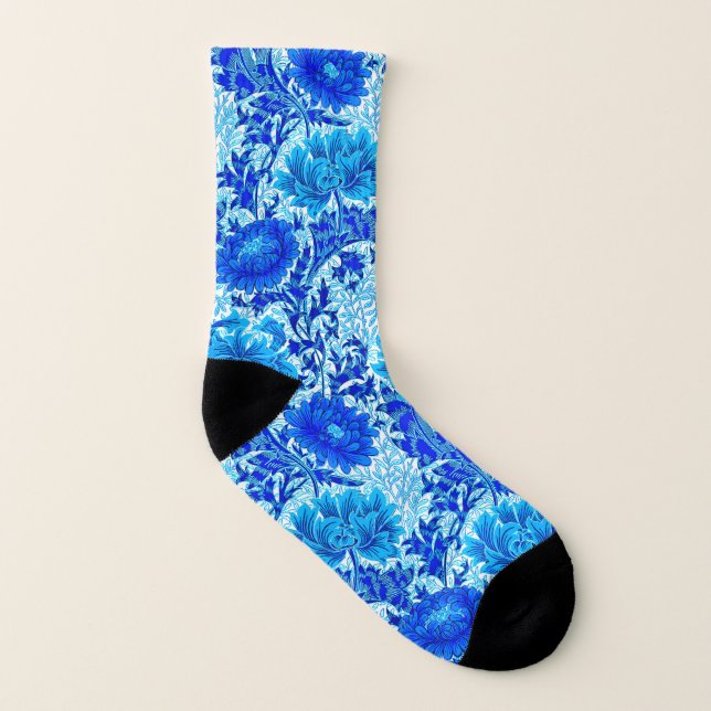 William Morris Chrysanthemums Shades of Denim Blue Socken (Links - Innen)