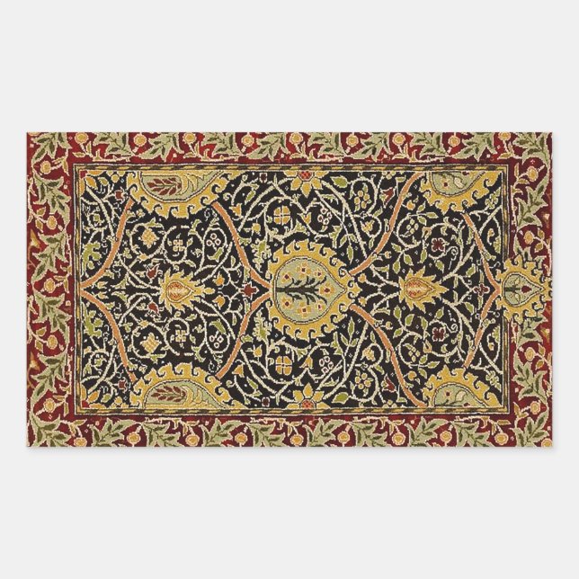 William Morris Classic Teppich Art Print Design Rechteckiger Aufkleber (Vorderseite)