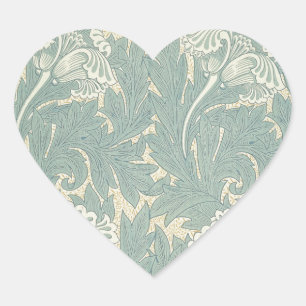 William Morris Classic Tulip Blue Floral Herz-Aufkleber