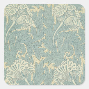 William Morris Classic Tulip Blue Floral Quadratischer Aufkleber