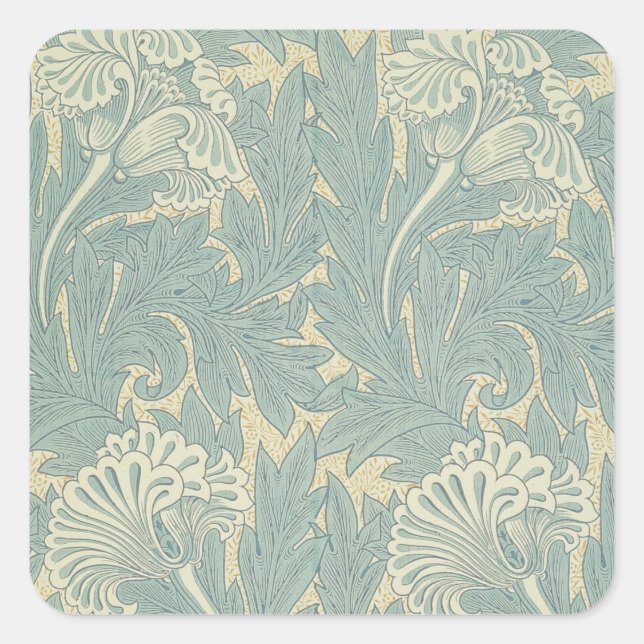 William Morris Classic Tulip Blue Floral Quadratischer Aufkleber (Vorderseite)