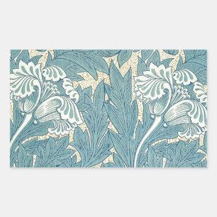 William Morris Classic Tulip Blue Floral Rechteckiger Aufkleber