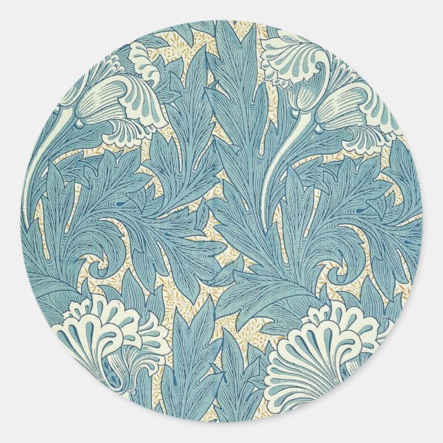 William Morris Classic Tulip Blue Floral Runder Aufkleber (Vorderseite)