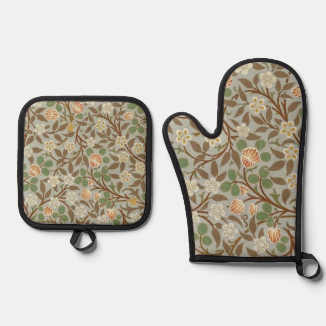 William Morris Clover Botanische Blume Ofenhandschuh & Topflappen-Set (Vorderseite)