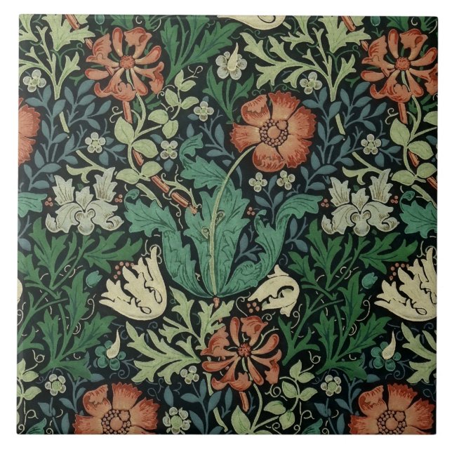 William Morris Compton Floral Art Nouveau Pattern Fliese (Vorderseite)