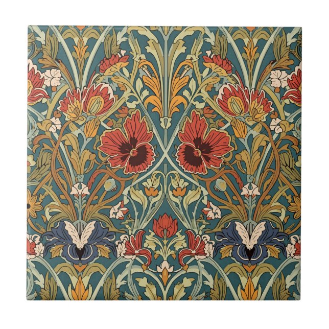 William Morris Compton Floral Art Nouveau Pattern Fliese (Vorderseite)