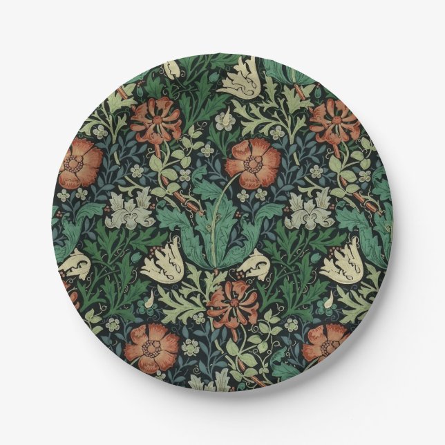 William Morris Compton Floral Art Nouveau Pattern Pappteller (Vorderseite)