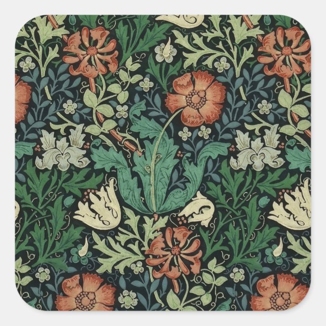 William Morris Compton Floral Art Nouveau Pattern Quadratischer Aufkleber (Vorderseite)