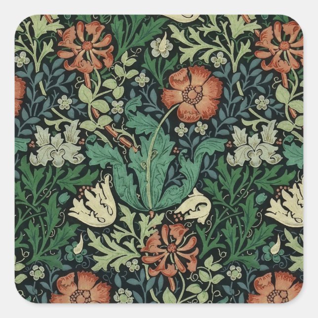 William Morris Compton Floral Art Nouveau Pattern Quadratischer Aufkleber (Vorderseite)