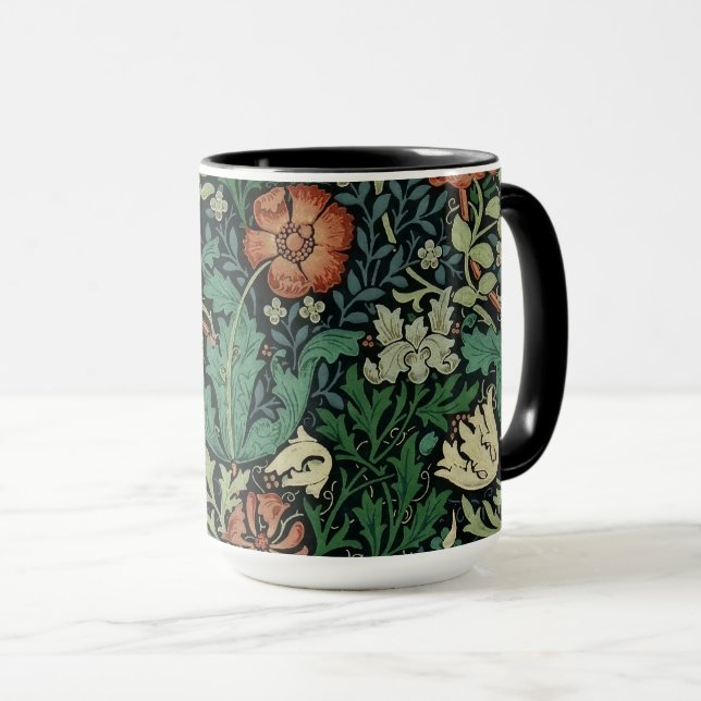 William Morris Compton Floral Art Nouveau Pattern Tasse (VorderseiteRechts)