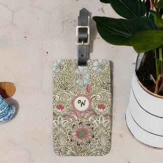 William Morris Corncockle Cream Rose mit anfänglic Gepäckanhänger