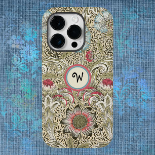 William Morris Corncockle Crème Rose mit Initiale iPhone 14 Pro Hülle