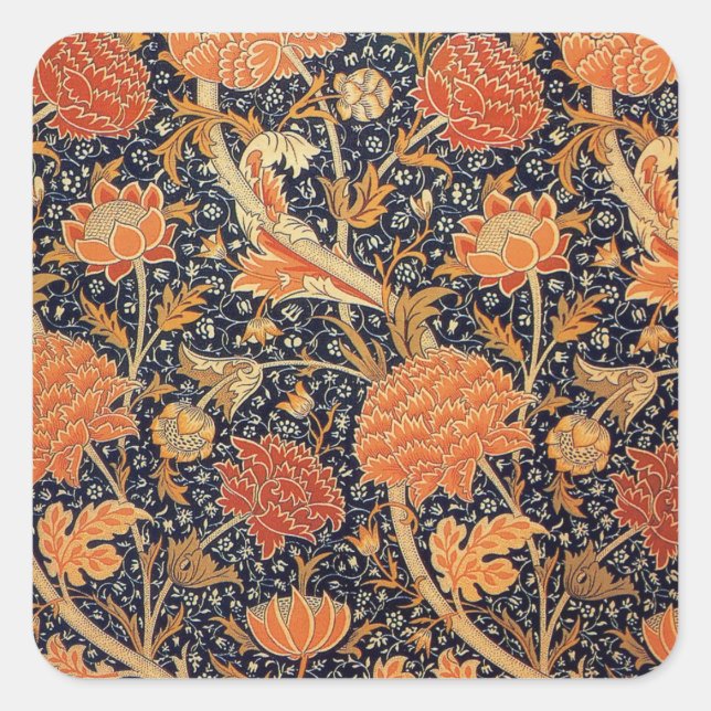 William Morris Cray Blumenmuster Vintage Quadratischer Aufkleber (Vorderseite)