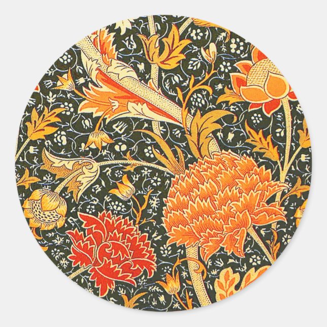 William Morris Cray Blumenmuster Vintage Runder Aufkleber (Vorderseite)