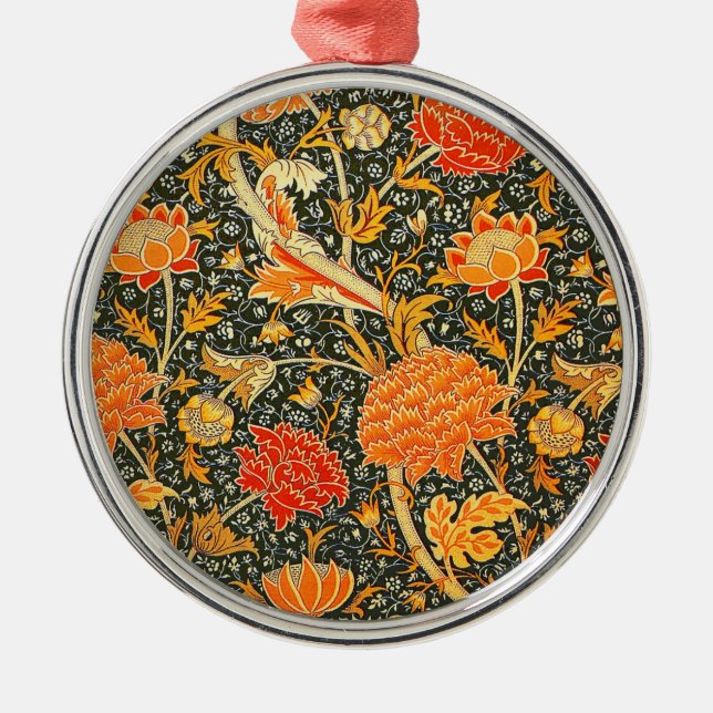 William Morris Cray Blumenmuster Vintage Silbernes Ornament (Vorne)