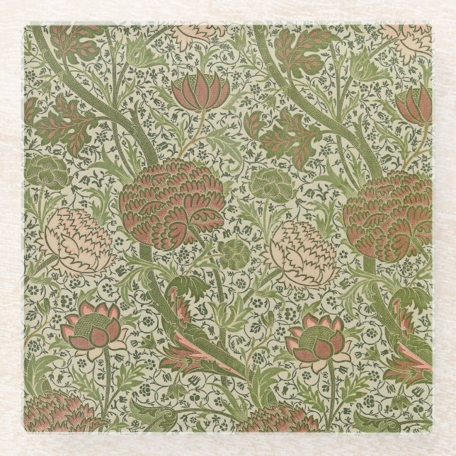 William Morris Cray Sage Blume Floral Botanical Glasuntersetzer (Vorderseite)