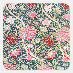 William Morris Cray Vintage Blossom Blumenmuster Quadratischer Aufkleber