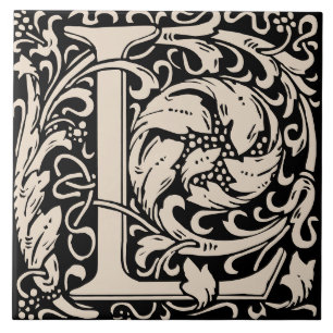 William Morris Cream monogrammierter Buchstabe L Fliese