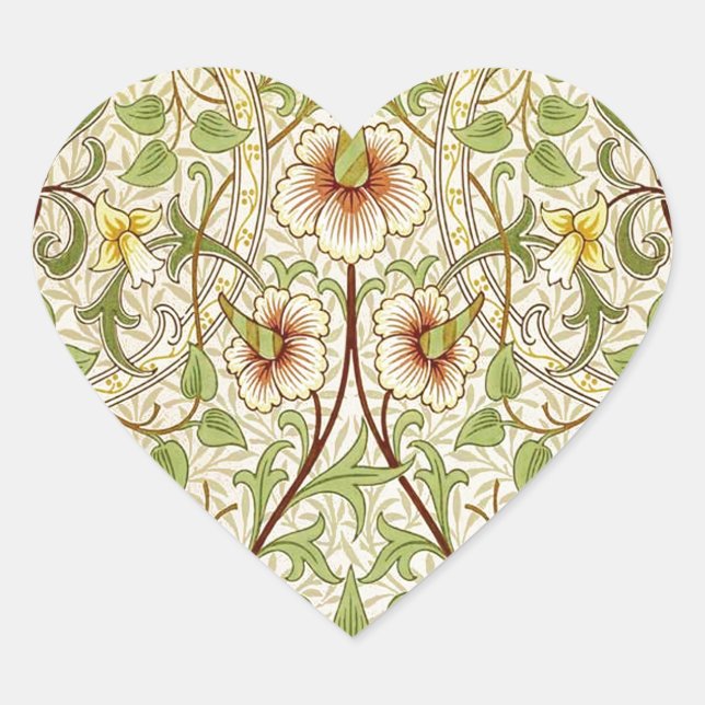 William Morris Daffodil Classic Blume Wallpaper Herz-Aufkleber (Vorderseite)