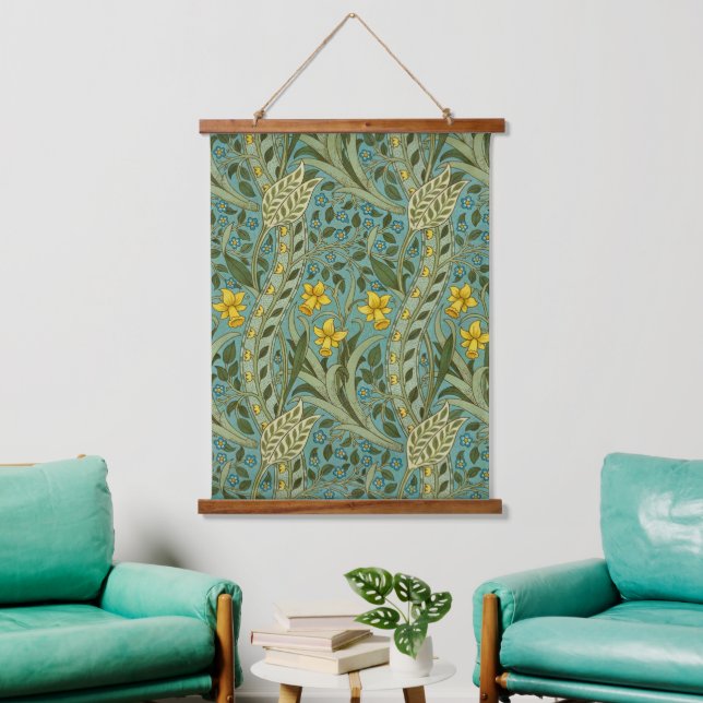 William Morris Daffodil Floral Pattern Classic Wandteppich Mit Holzrahmen (Wohnzimmer)