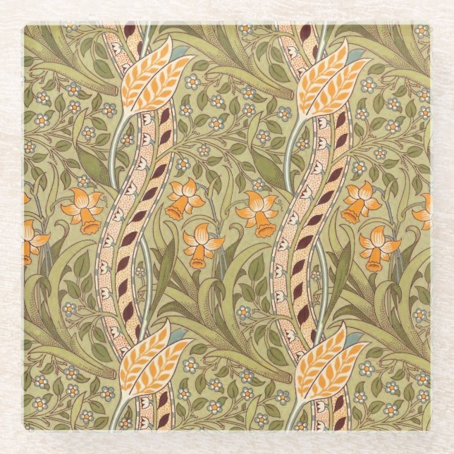 William Morris Daffodil Garden Blume Classic Bota Glasuntersetzer (Vorderseite)