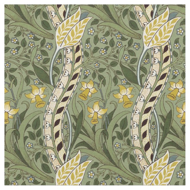 William Morris Daffodil Vintag Green Pattern Stoff (Nahaufnahme)