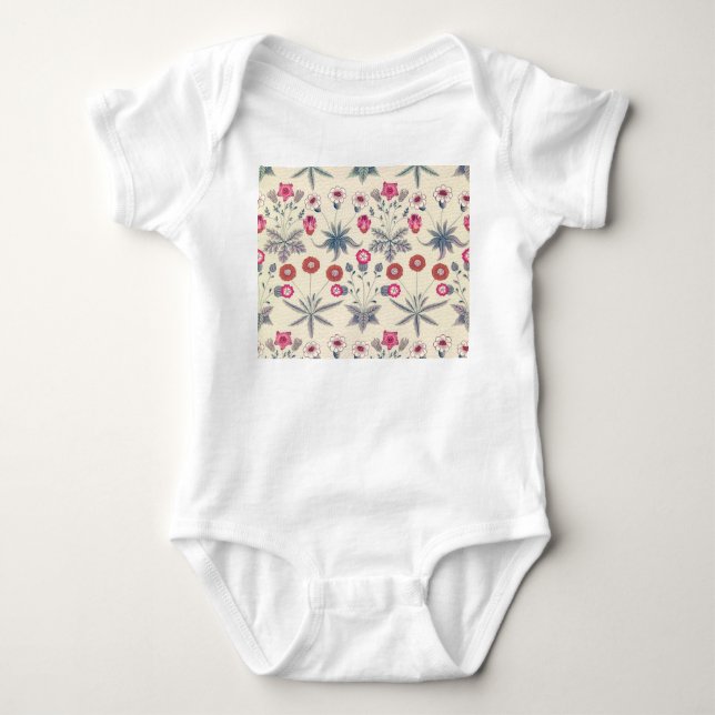 William Morris Daisy Floral Pattern Red Orange Baby Strampler (Vorderseite)