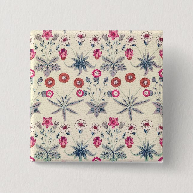 William Morris Daisy Floral Pattern Red Orange Button (Vorderseite)