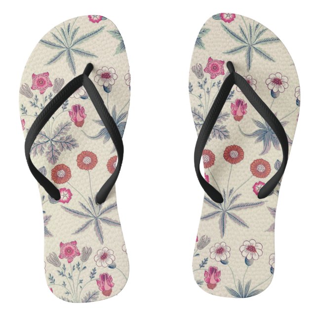 William Morris Daisy Floral Pattern Red Orange Flip Flops (Fußbett)