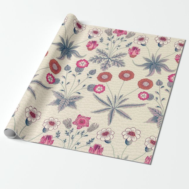 William Morris Daisy Floral Pattern Red Orange Geschenkpapier (Ungerollt)