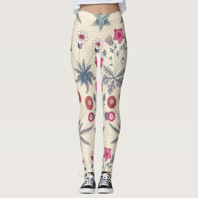 William Morris Daisy Floral Pattern Red Orange Leggings (Vorderseite)