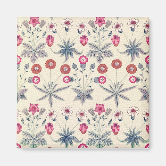 William Morris Daisy Floral Pattern Red Orange Magnet (Vorne)