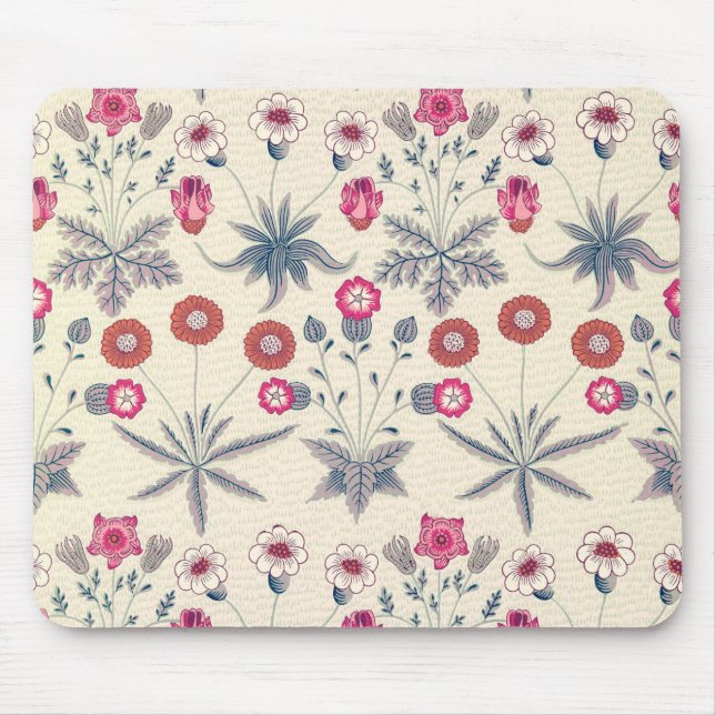 William Morris Daisy Floral Pattern Red Orange Mousepad (Vorne)