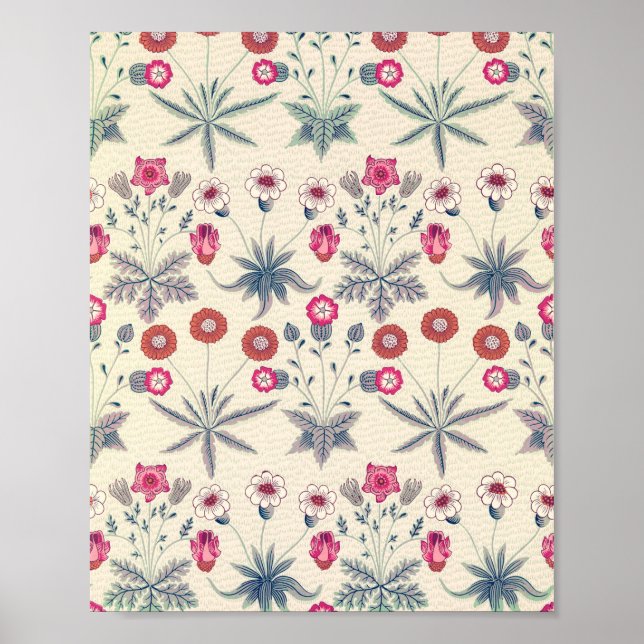 William Morris Daisy Floral Pattern Red Orange Poster (Vorne)