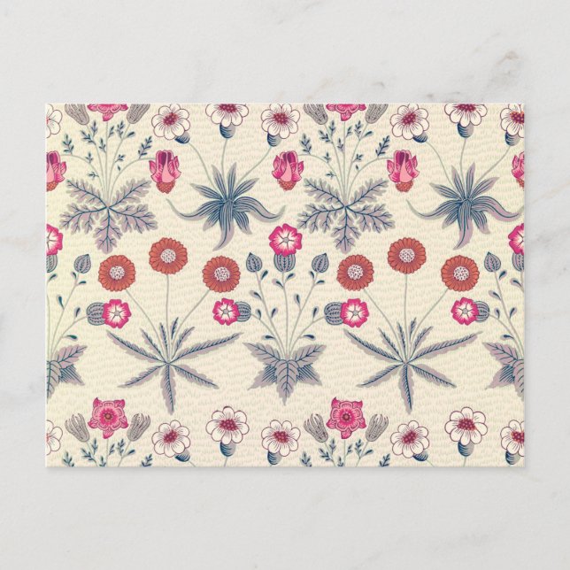 William Morris Daisy Floral Pattern Red Orange Postkarte (Vorderseite)