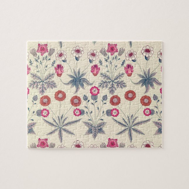 William Morris Daisy Floral Pattern Red Orange Puzzle (Horizontal)