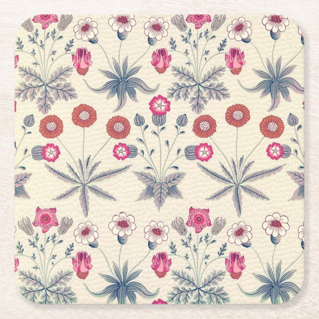 William Morris Daisy Floral Pattern Red Orange Rechteckiger Pappuntersetzer (Vorderseite)