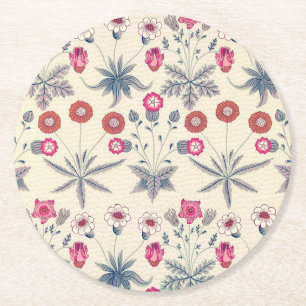 William Morris Daisy Floral Pattern Red Orange Runder Pappuntersetzer