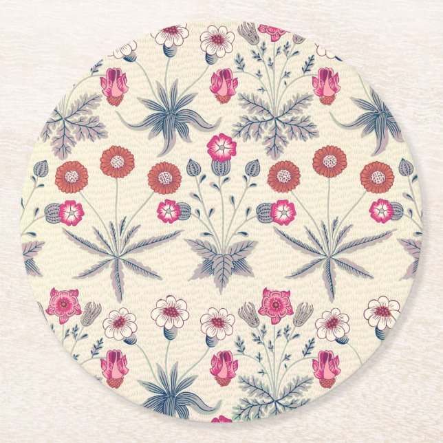 William Morris Daisy Floral Pattern Red Orange Runder Pappuntersetzer (Vorderseite)