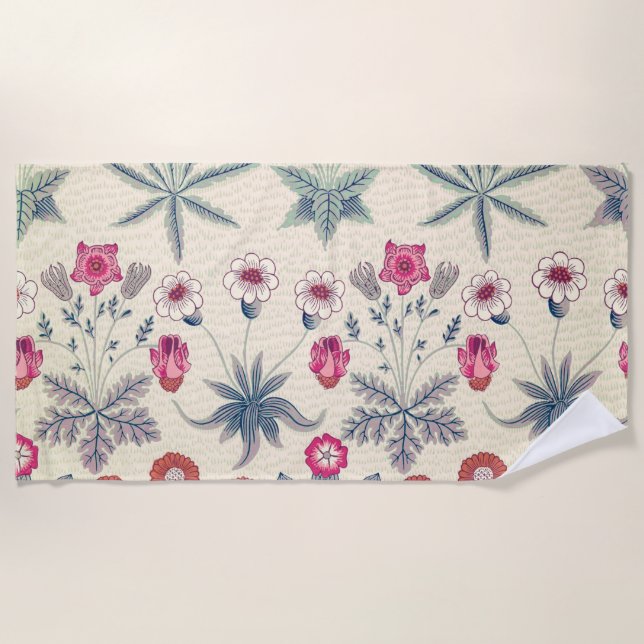 William Morris Daisy Floral Pattern Red Orange Strandtuch (Vorderseite)
