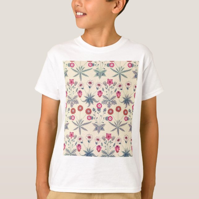 William Morris Daisy Floral Pattern Red Orange T-Shirt (Vorderseite)