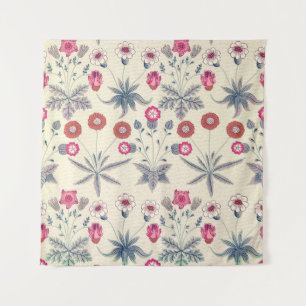 William Morris Daisy Floral Pattern Red Orange Wandteppich