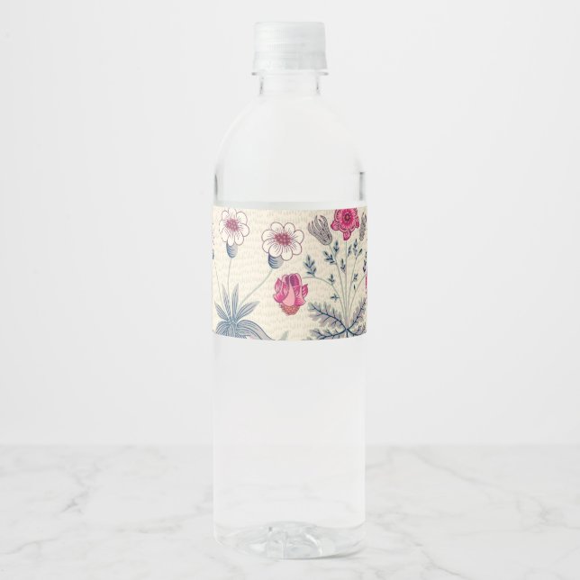 William Morris Daisy Floral Pattern Red Orange Wasserflaschenetikett (Vorderseite)