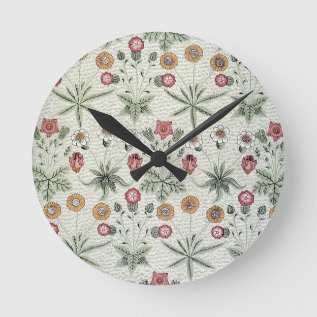 William Morris Daisy Floral Wallpaper Pattern Runde Wanduhr (Vorderseite)